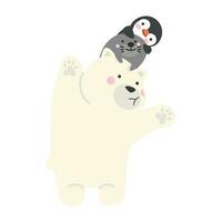 polar oso con mar león y pingüino vector