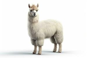 funny alpaca on white background, AI Generated photo