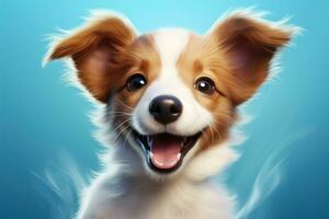 cute dog on blue background, AI Generated photo