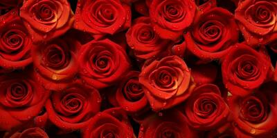 Abundance of Red Rose Blossoms Creating a Pattern on Background - AI generated photo