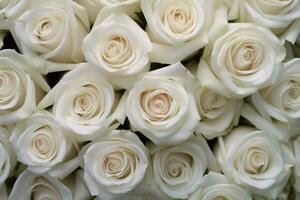 Elegant White Rose Blossoms Adorning Background in Abundance - AI generated photo