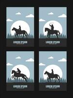 conjunto de vaquero lado de caballo montando logo vector