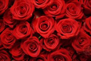 Abundance of Red Rose Blossoms Creating a Pattern on Background - AI generated photo