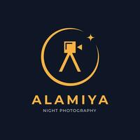 A unique logo combination of letters A, camera, moon and stars. vector