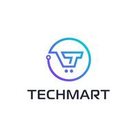 The modern logo combines a circuit, a shopping cart and the letter T. vector