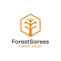 Simple logo combination of  tree and bee house hexagon. vector