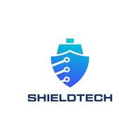 Modern logo combination of ship and circuit. It is suitable for ship technology companies. vector