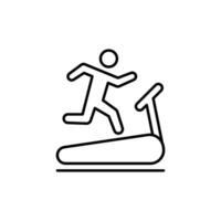 Man running on treadmill icon. Simple outline style. Run, runner, gym equipment, fitness, exercise machine, sport concept. Thin line symbol. Vector isolated on white background. SVG.