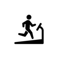 Man running on treadmill icon. Simple solid style. Run, runner, gym equipment, fitness, exercise machine, sport concept. Black silhouette, glyph symbol. Vector isolated on white background. SVG.