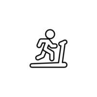 Man running on treadmill icon. Simple outline style. Run, runner, gym equipment, fitness, exercise machine, sport concept. Thin line symbol. Vector isolated on white background. SVG.