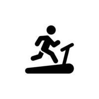 Man running on treadmill icon. Simple solid style. Run, runner, gym equipment, fitness, exercise machine, sport concept. Black silhouette, glyph symbol. Vector isolated on white background. SVG.