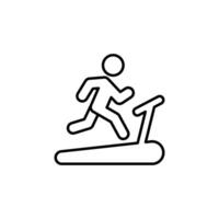 Man running on treadmill icon. Simple outline style. Run, runner, gym equipment, fitness, exercise machine, sport concept. Thin line symbol. Vector isolated on white background. SVG.