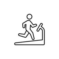 Man running on treadmill icon. Simple outline style. Run, runner, gym equipment, fitness, exercise machine, sport concept. Thin line symbol. Vector isolated on white background. SVG.