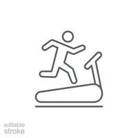 hombre corriendo en rueda de andar icono. sencillo contorno estilo. correr, corredor, gimnasio equipo, aptitud física, ejercicio máquina, deporte concepto. Delgado línea símbolo. vector aislado en blanco antecedentes. editable carrera svg.