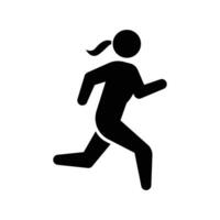 Run icon. Simple solid style. Running woman, person, active, action, runner, athlete, sprint, fast, people, sport concept. Black silhouette, glyph symbol. Vector isolated on white background. SVG.