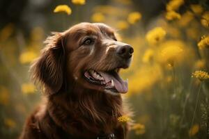 portrait of a happy outdoor summer dog generative AI photo