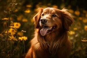 portrait of a happy outdoor summer dog generative AI photo