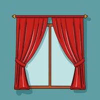 animated illustration design of red curtains with windows on a blue background vector