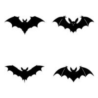 Four black and white vector design of bat animals on a white background