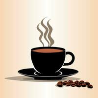 Vector design of a cup of coffee and coffee beans on a cream white background