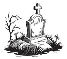 Tombstone grave cartoon hand drawn sketch Halloween illustration vector