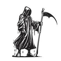 Death in a cloak walking hand drawn sketch in doodle Halloween style Vector illustration