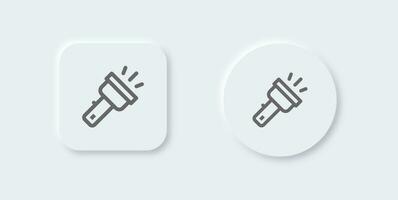 Flash light line icon in neomorphic design style. Torch lamp signs vector illustration.