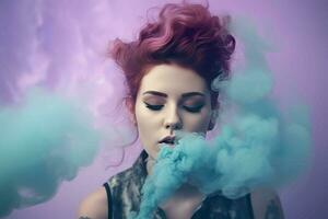 Woman fog cloud smoke. Generate Ai photo