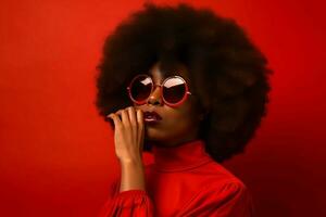 africano mujer rojo antecedentes. generar ai foto