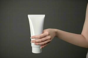 Woman hand cosmetic cream. Generate Ai photo