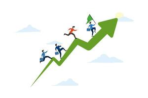 Concept of team motivation or strategy to achieve target, business growth, grow towards success, career development or progress on rising arrow, businessman employee running increasing arrow growth. vector