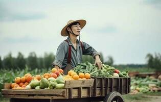 Asian man harvest. Generate Ai photo