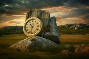 Surreal clock stone. Generate Ai photo