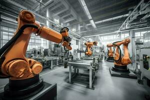 Robotics arm factory industrial. Generate Ai photo