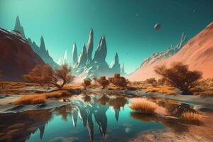 Surreal planet landscape. Generate Ai photo