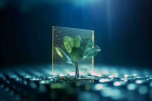 Tech plant growing computer. Generate Ai photo