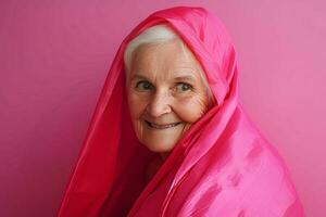 Old woman pink. Generate Ai photo