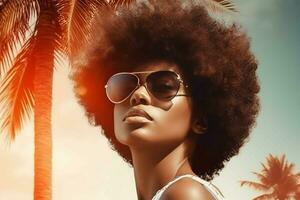 Palm woman summer. Generate Ai photo