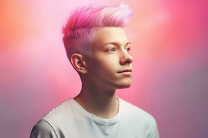 Man pink hair. Generate Ai photo