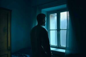 Man had nightmare window. Generate Ai photo