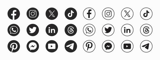 conjunto de social medios de comunicación icono en blanco antecedentes. conjunto de social medios de comunicación icono conjunto recopilación. vector