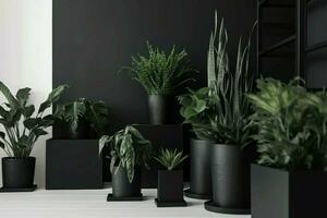 Interior black indoor planters. Generate Ai photo