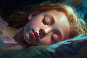 Girl dreaming sleep well. Generate Ai photo