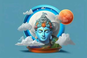 Krishna head clouds sky. Generate Ai photo