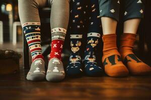 Feet winter socks colorful. Generate Ai photo