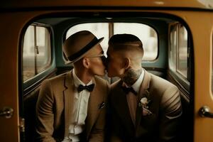 Gay couple kiss. Generate Ai photo