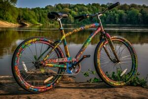 bicicleta pintada vistoso. generar ai foto