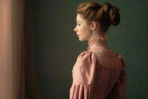Victorian woman dress fashion. Generate Ai photo