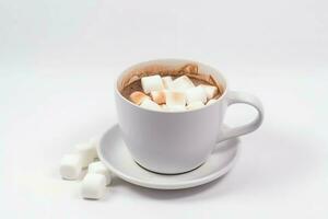 Cup hot chocolate marshmallow. Generate Ai photo