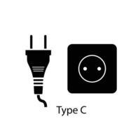 Type C plug and socket vector in silhouette style isolated on a white background. Outlet plug icon.
